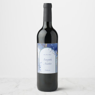 Modern Blue Aqua Marble Wedding Wine Label