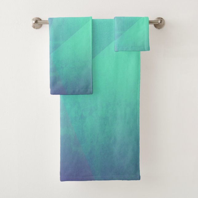 Modern Blue Aqua &Turquoise Geometric Gradation Bath Towel Set (Insitu)