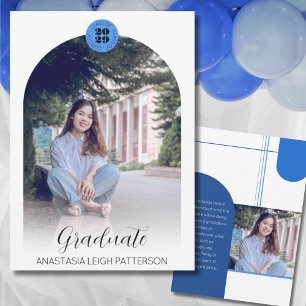 Modern Blue Arch Graduation Two Photo Announcement