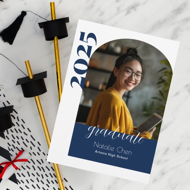 Modern Blue Arch Photo Graduation Party Invitation (Creator Uploaded)