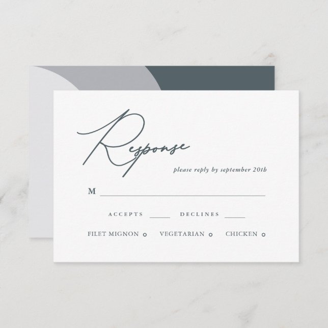 Modern Blue Arches Calligraphy Wedding RSVP Card (Front/Back)