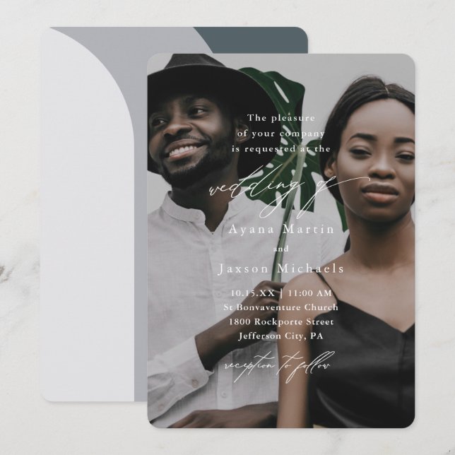 Modern Blue Arches One Photo Wedding Invitation (Front/Back)