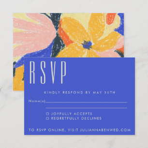 Modern Blue Artsy Abstract Botanical Wedding RSVP Card