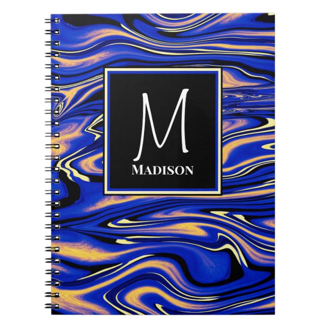 Modern Blue Artsy Abstract Watercolor Monogram  Notebook (Front)