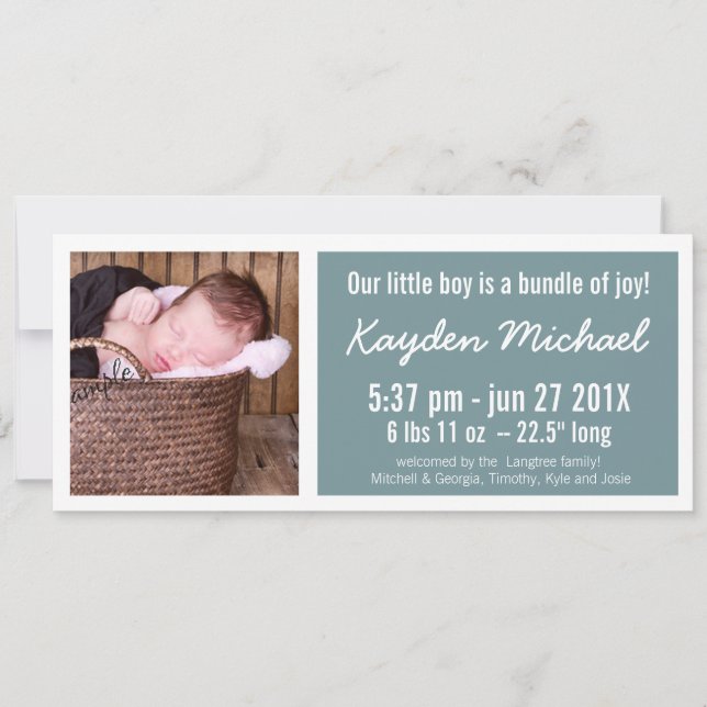 Modern Blue Baby Boy Birth Announcement (Front)