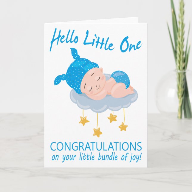Modern Blue Baby Boy I New Baby Congratulations Card (Front)