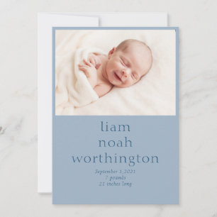 Modern Blue Baby Boy Photo Announcement