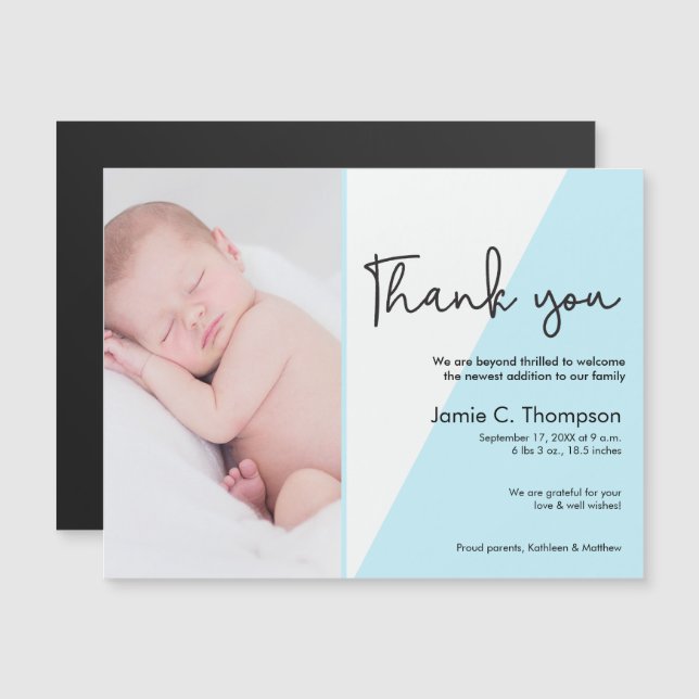 Modern Blue Baby Boy Photo Birth announcement (Front/Back)