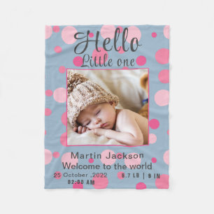 Modern Blue Baby Boy Photo Birth Announcement  Fleece Blanket