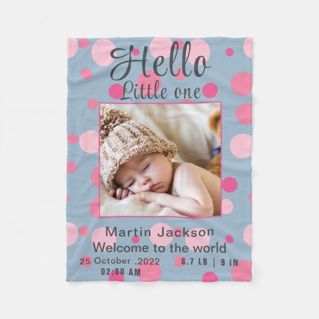 Modern Blue Baby Boy Photo Birth Announcement  Fleece Blanket (Front)