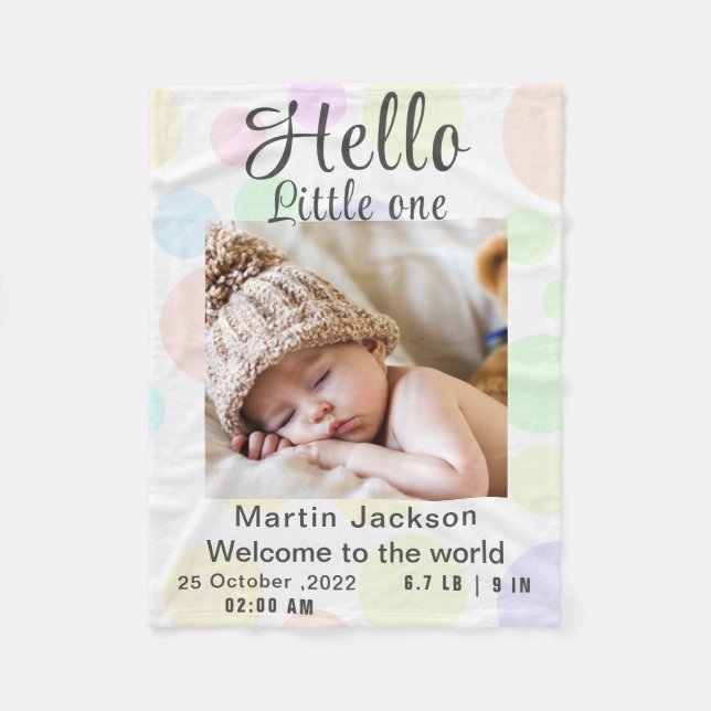 Modern Blue Baby Boy Photo Birth Announcement  Fleece Blanket (Front)