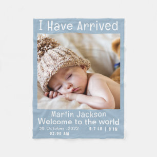 Modern Blue Baby Boy Photo Birth Announcement  Fleece Blanket