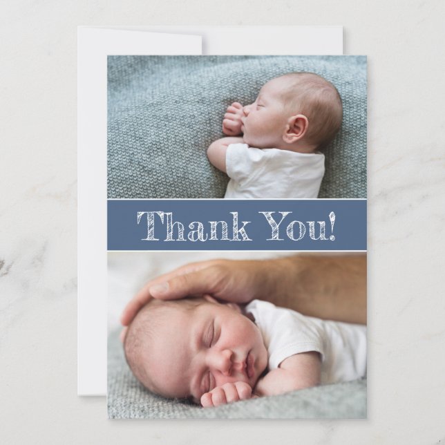 Modern Blue Baby Boy Photos Thank you Message Announcement (Front)