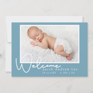 Modern Blue Baby Photo Birth Announcement