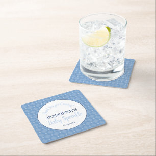 Modern Blue Baby Sprinkle Party Thank You Square Paper Coaster