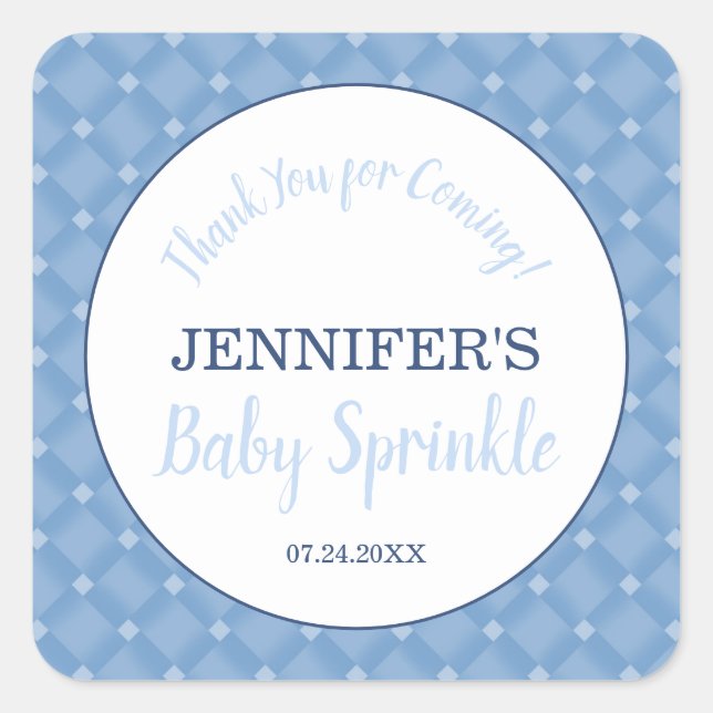 Modern Blue Baby Sprinkle Party Thank You Square Sticker (Front)