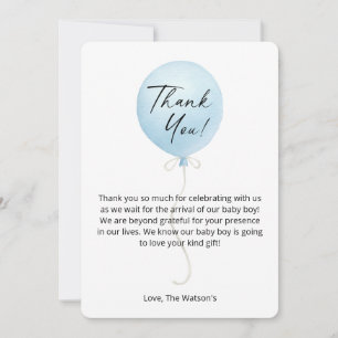 Modern Blue Balloon Baby Shower Thank You Card