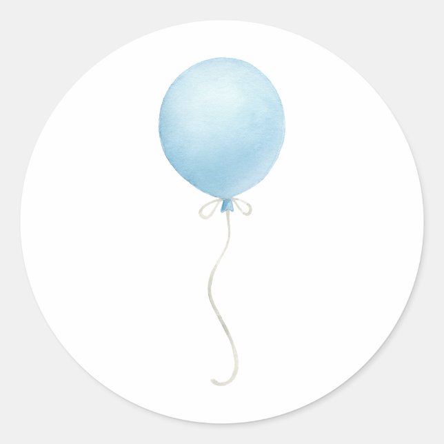 Modern Blue Balloon Boy Baby Shower Classic Round Sticker (Front)