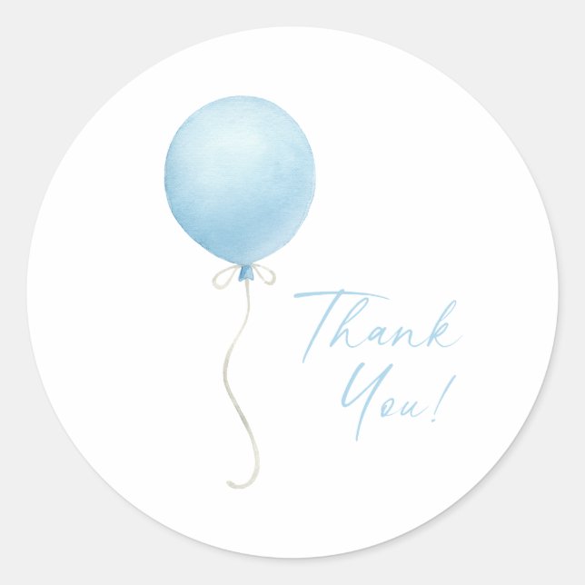 Modern Blue Balloon Boy Baby Shower Classic Round Sticker (Front)