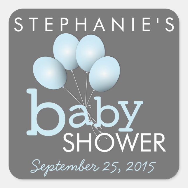Modern Blue Balloon Boy Baby Shower Sticker (Front)