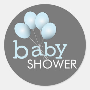 Modern Blue Balloon Boy Baby Shower Sticker