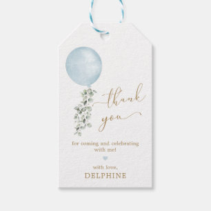 Modern Blue Balloon Eucalyptus Baby Boy Thank You Gift Tags