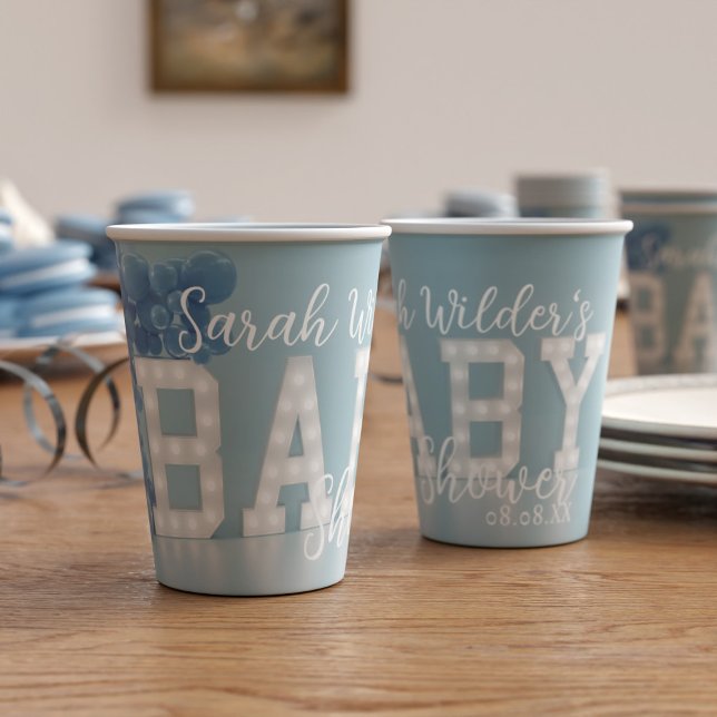 Modern Blue Balloons Boy Baby Shower Paper Cups (Creator Uploaded)