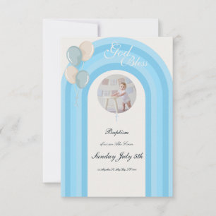 Modern Blue Baptism with Custom Photo RSVP Card