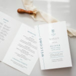 Modern Blue Bar Mitzvah Folded Program Booklet Programme<br><div class="desc">Mazel tov on this special occasion! Make your son's Bar Mitzvah ceremony special with this minimalist typography blue and white folded program with family monogram inital. It includes a place for a ceremony details, a timeline of events, guide definitions, synagogue etiquette, in loving memory, and a thank you message. NOTE:...</div>