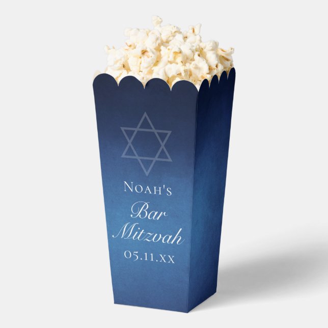Modern Blue Bar Mitzvah Party Popcorn Favour Box (Popped)