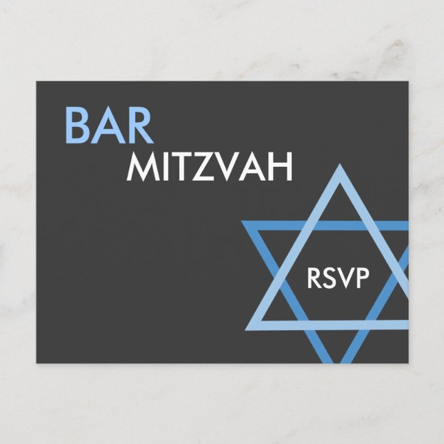 Modern Blue Bar Mitzvah RSVP Postcard (Front)