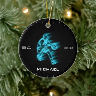 Modern Blue Basketball Ghost Player Name & Year  Ceramic Tree Decoration