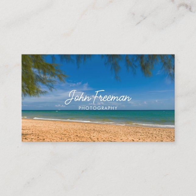 Modern Blue Beach Landscape Photography Business Card (Front)