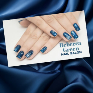 Modern Blue beauty manicurist artist nail salon Business Card