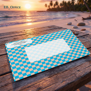 Modern Blue & Beige Chequered  Return Address  Envelope
