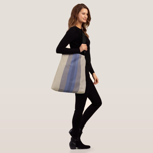 Modern Blue Beige Striped Crossbody Bag (On Model)