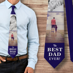Modern Blue Best Dad Ever Father`s Day 2 Photos Tie
