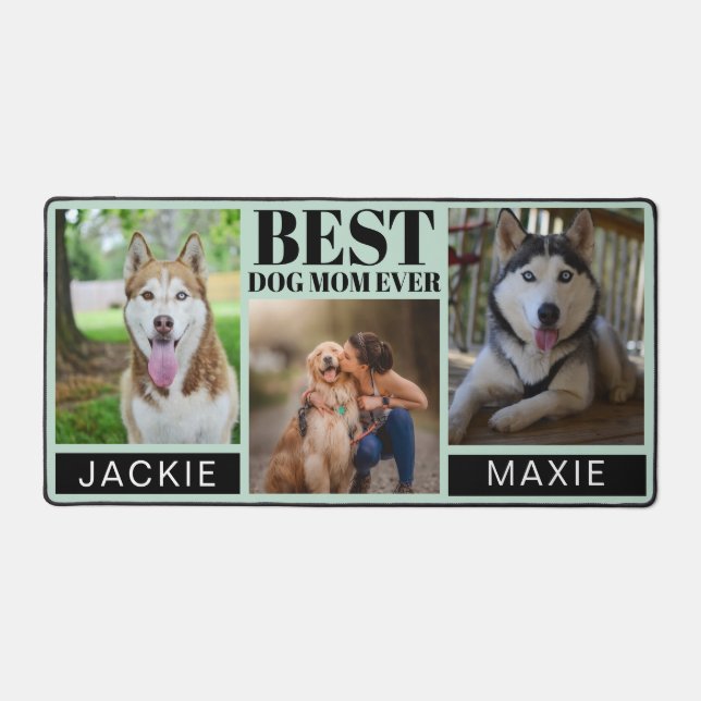 Modern Blue Best Dog Mum Ever 3 Photo Collage  Desk Mat (Front)