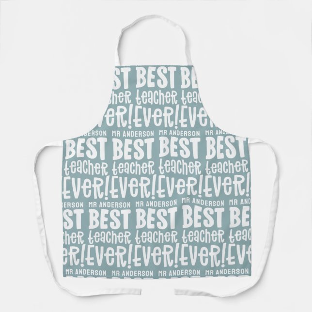 Modern blue best teacher typography gift apron (Front)