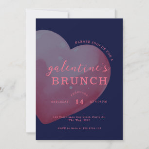 Modern Blue Big Heart Galentine's Day Brunch Invitation