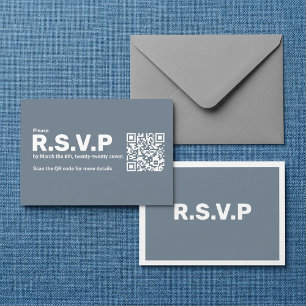 Modern Blue big RSVP QR Code Wedding Enclosure Card