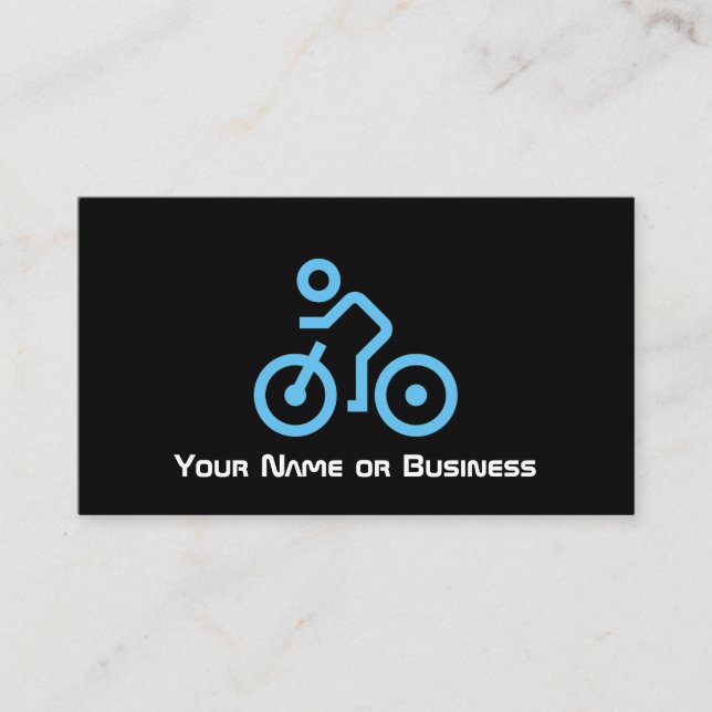 Modern Blue Bike Symbol on Black Bicycle Cyclist Business Card (Front)