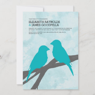 Modern Blue Bird Wedding Invitations