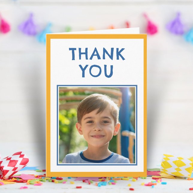 Modern Blue Birthday Kids Photo  Thank You Card (Creator Uploaded)