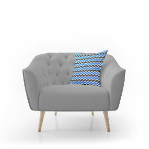 Modern Blue Black Chevron Pattern Throw Pillow
