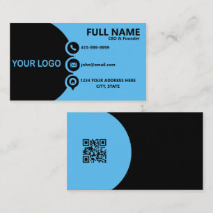 Modern blue Black Corporate QR Code Business Card