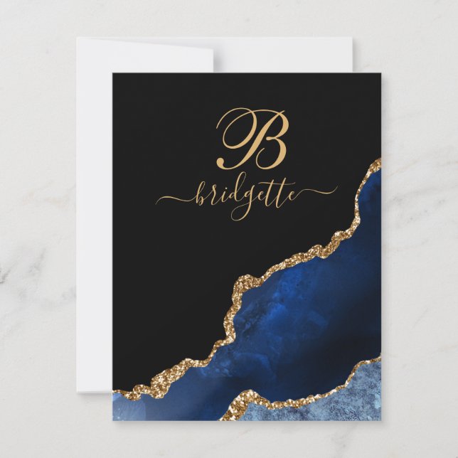 Modern Blue Black Gold Agate Geode  Card (Front)