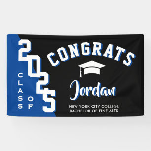 Modern Blue Black Graduation Class of 2024 Party Banner