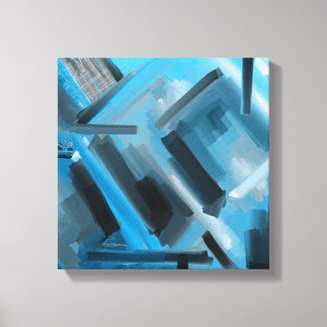 Modern Blue Black Grey Abstract Decorative Artwork Canvas Print (Front)