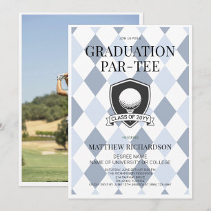 Modern Blue Black Photo Golf Graduation Party Invitation